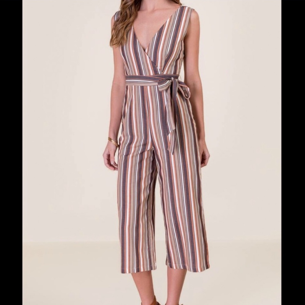 NWT Francesca’s Dayna Striped Wrap Jumpsuit